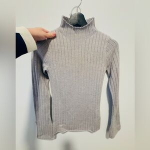 Aritzia Wilfred Women's Ribbed 100% Merino Wool Turtleneck Sweater - Gray